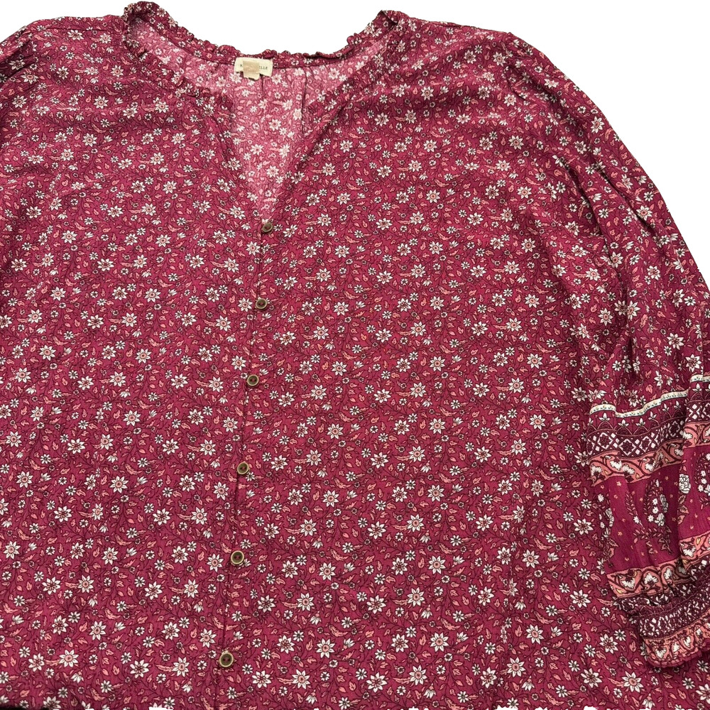Mason & Belle 3X Boho Peasant Tunic Long Sleeve Red Pink Floral Blouse Top Shirt